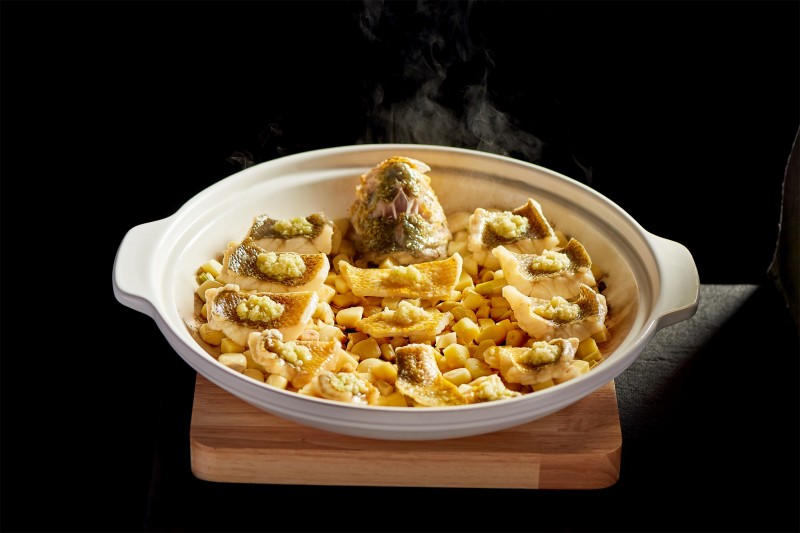 Baked Donghai yellow croaker with ginger and scallion paste